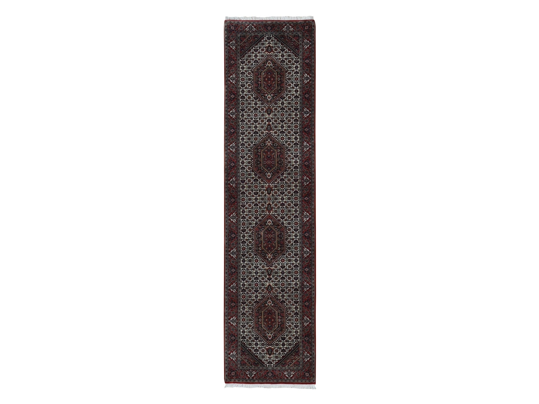 Fine Oriental hand-knotted wool runner in Ivory & Red, 2'9" x 11'4" — SKU O087728