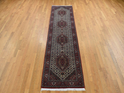 Fine Oriental hand-knotted wool runner in Ivory & Red, 2'9" x 11'4" — SKU O087728 (view 2)
