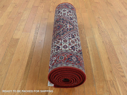 Fine Oriental hand-knotted wool runner in Ivory & Red, 2'9" x 11'4" — SKU O087728 (view 8)