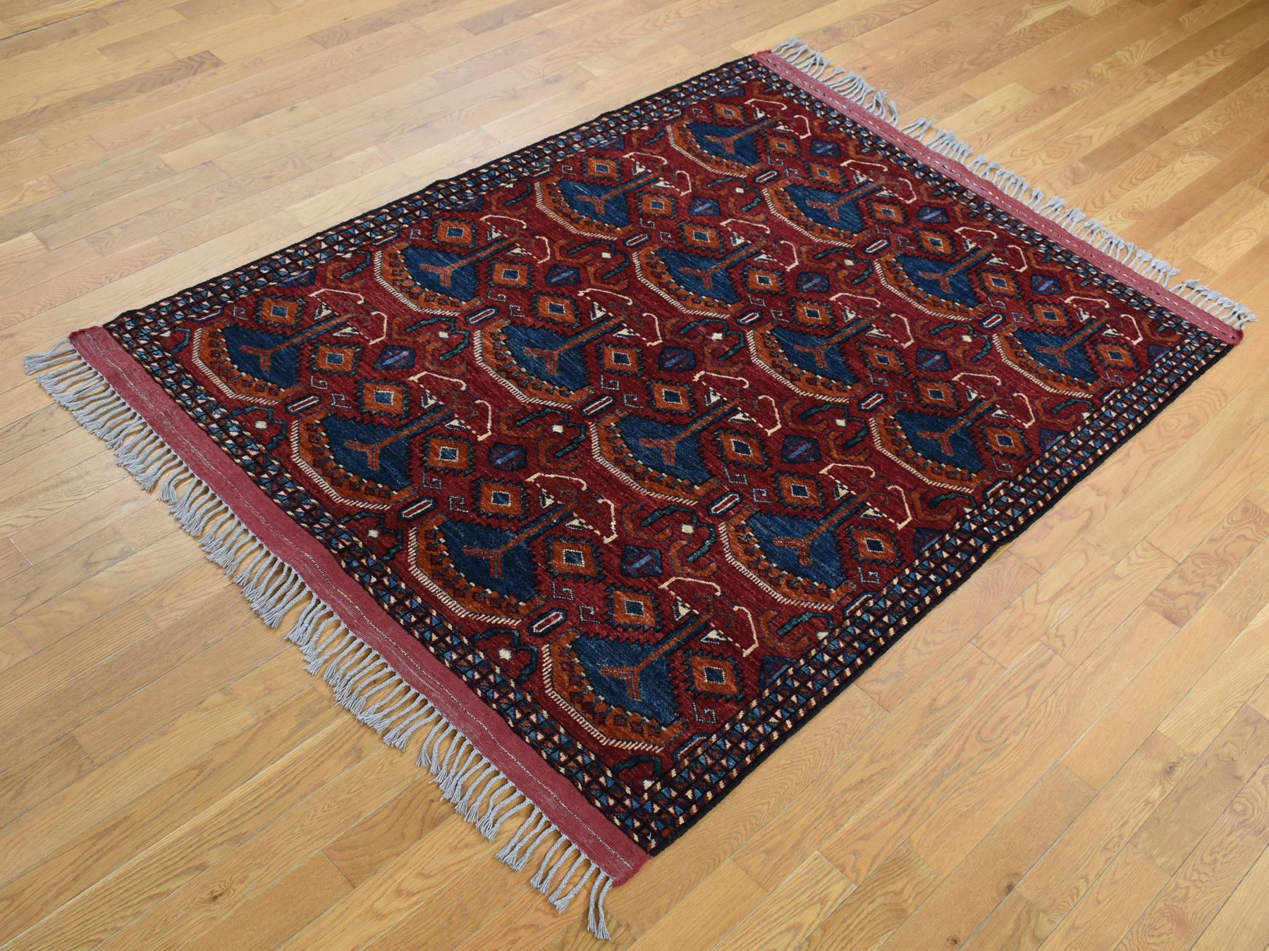 Ersari Tribal & Geometric hand-knotted wool rug in Red & Blue, 5'1" x 6'6" — SKU O087732 (view 2)