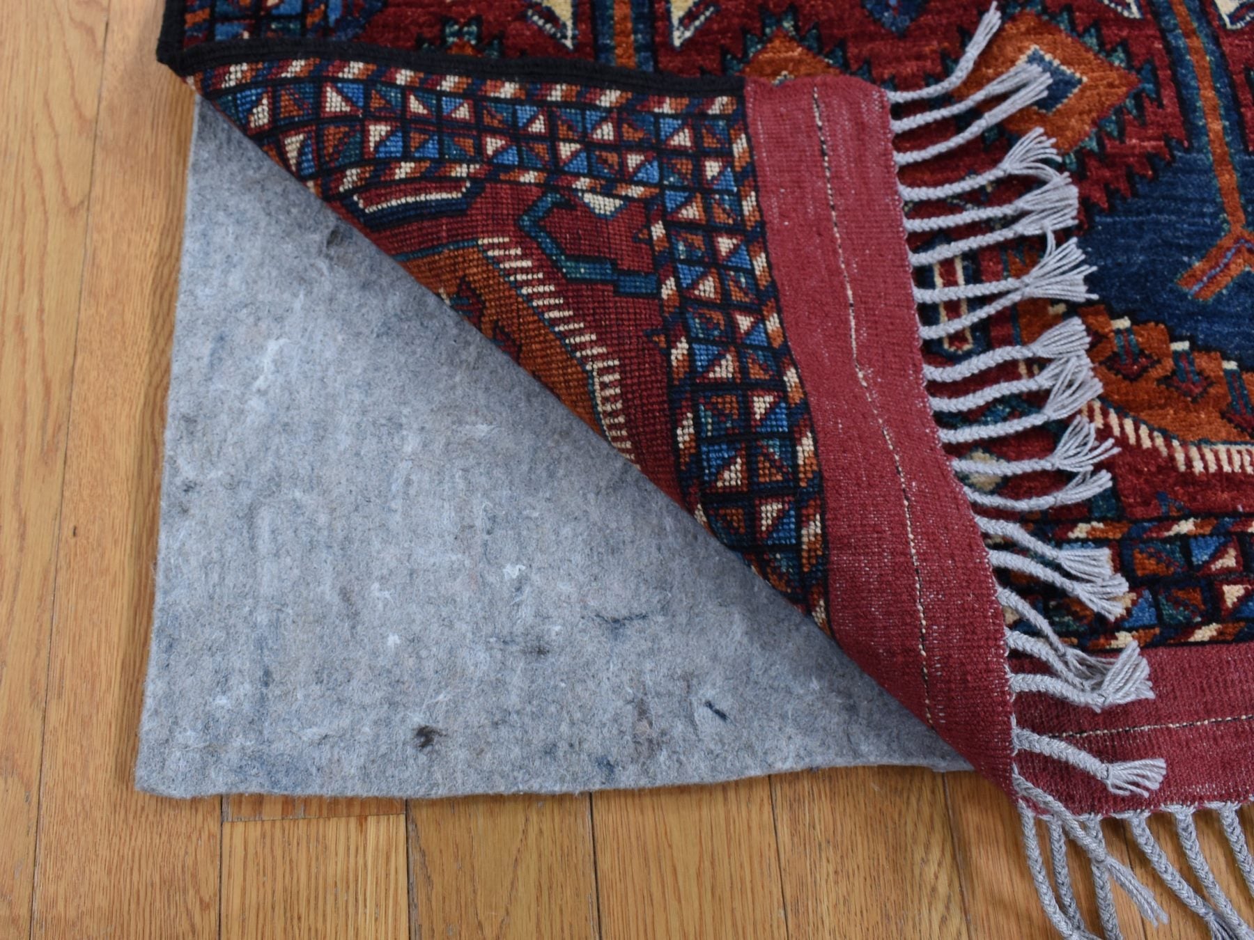 Ersari Tribal & Geometric hand-knotted wool rug in Red & Blue, 5'1" x 6'6" — SKU O087732 (view 3)