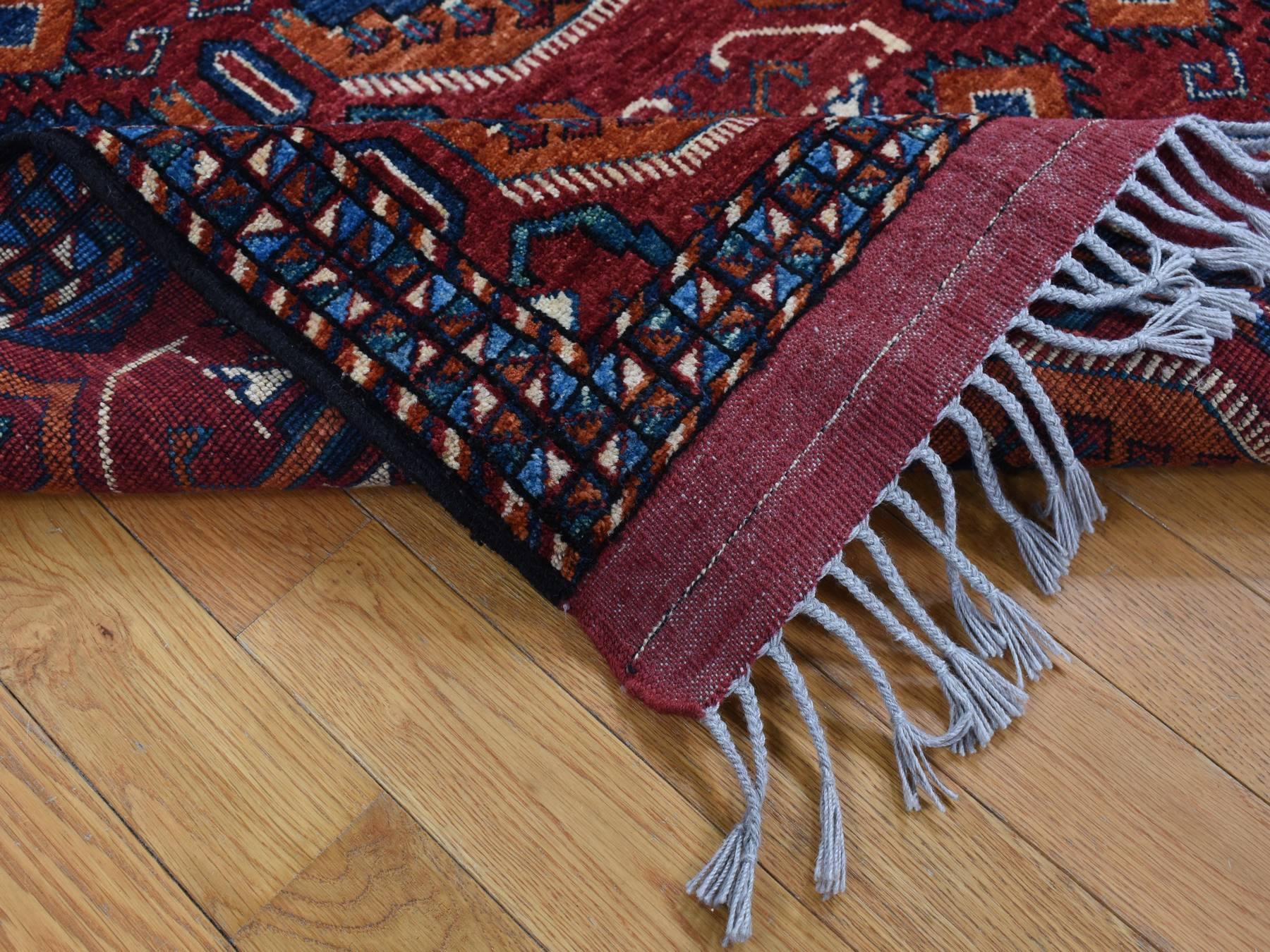 Ersari Tribal & Geometric hand-knotted wool rug in Red & Blue, 5'1" x 6'6" — SKU O087732 (view 4)