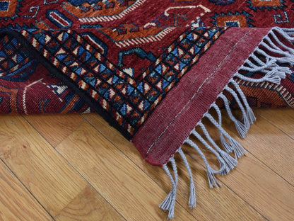 Ersari Tribal & Geometric hand-knotted wool rug in Red & Blue, 5'1" x 6'6" — SKU O087732 (view 4)