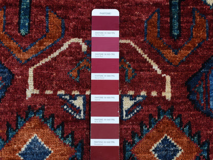 Ersari Tribal & Geometric hand-knotted wool rug in Red & Blue, 5'1" x 6'6" — SKU O087732 (view 6)