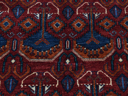 Ersari Tribal & Geometric hand-knotted wool rug in Red & Blue, 5'1" x 6'6" — SKU O087732 (view 7)
