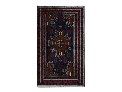 Blue 3'10" x 6'9" Tribal & Geometric Hand knotted Wool Rug - Sku: O087735