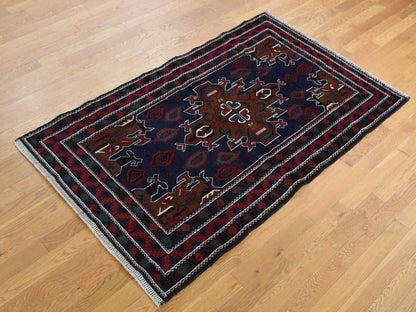 Blue 3'10" x 6'9" Tribal & Geometric Hand knotted Wool Rug - Sku: O087735