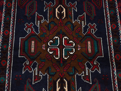 Blue 3'10" x 6'9" Tribal & Geometric Hand knotted Wool Rug - Sku: O087735