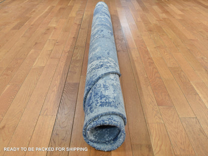 Blue 8'1" x 8'1" Modern and Contemporary Hand knotted Wool/Silk Rug - Sku: O087736