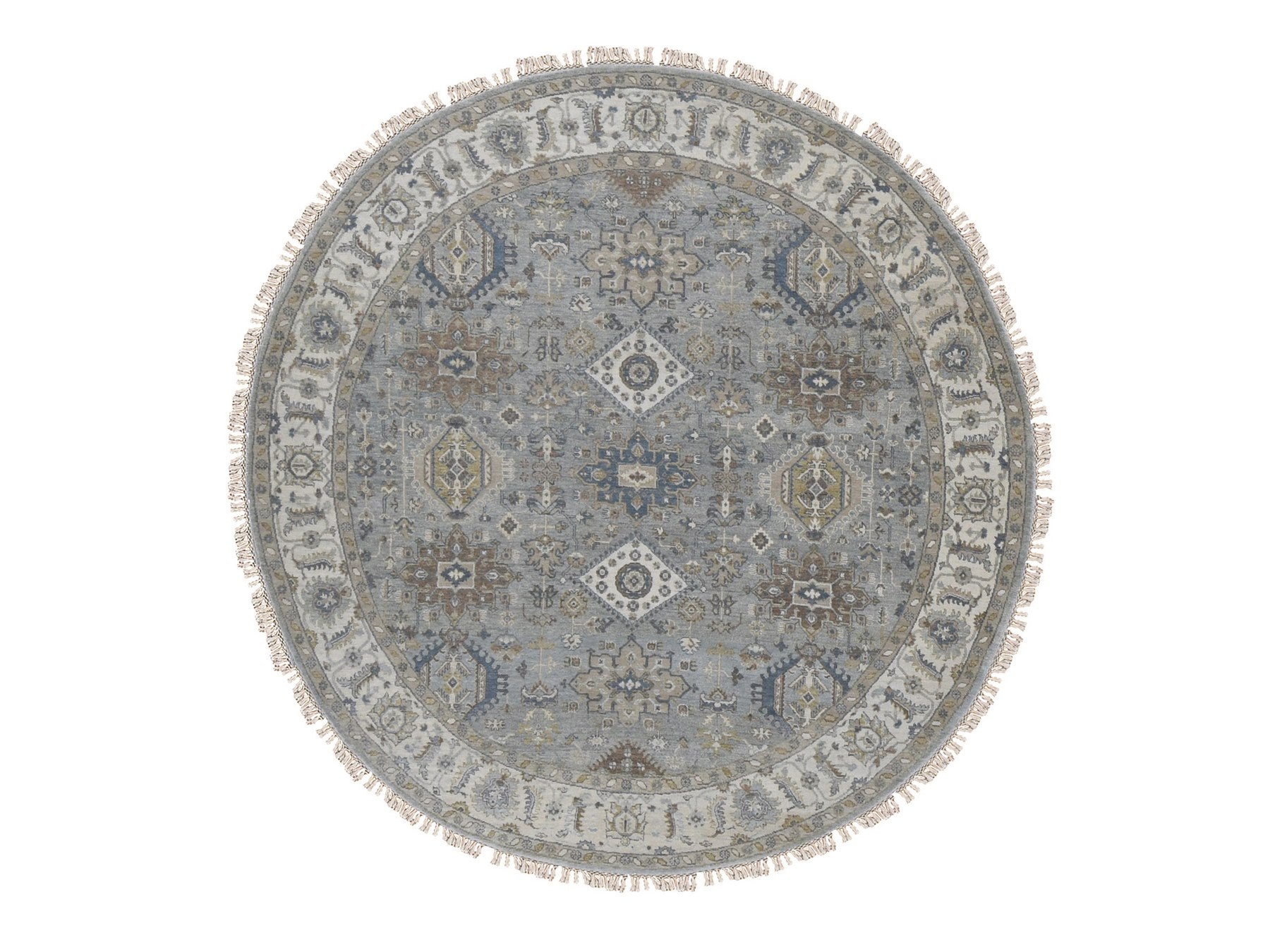 Heriz hand-knotted wool rug in Gray & Ivory, 8'1" x 8'1" — SKU O087737