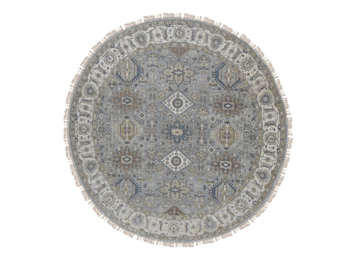Heriz hand-knotted wool rug in Gray & Ivory, 8'1" x 8'1" — SKU O087737