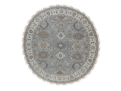 Heriz hand-knotted wool rug in Gray & Ivory, 8'1" x 8'1" — SKU O087737
