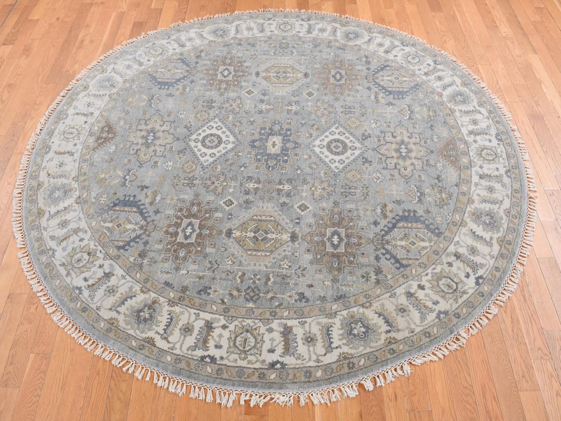 Heriz hand-knotted wool rug in Gray & Ivory, 8'1" x 8'1" — SKU O087737 (view 2)