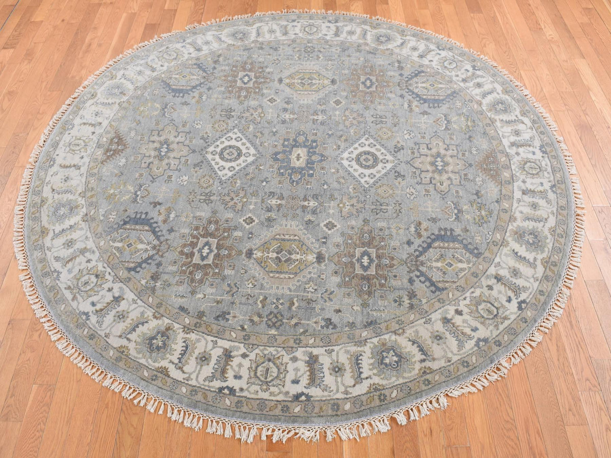 Heriz hand-knotted wool rug in Gray & Ivory, 8'1" x 8'1" — SKU O087737 (view 2)