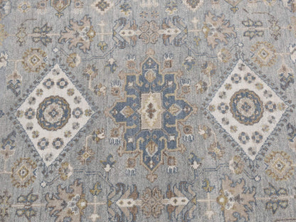 Heriz hand-knotted wool rug in Gray & Ivory, 8'1" x 8'1" — SKU O087737 (view 6)