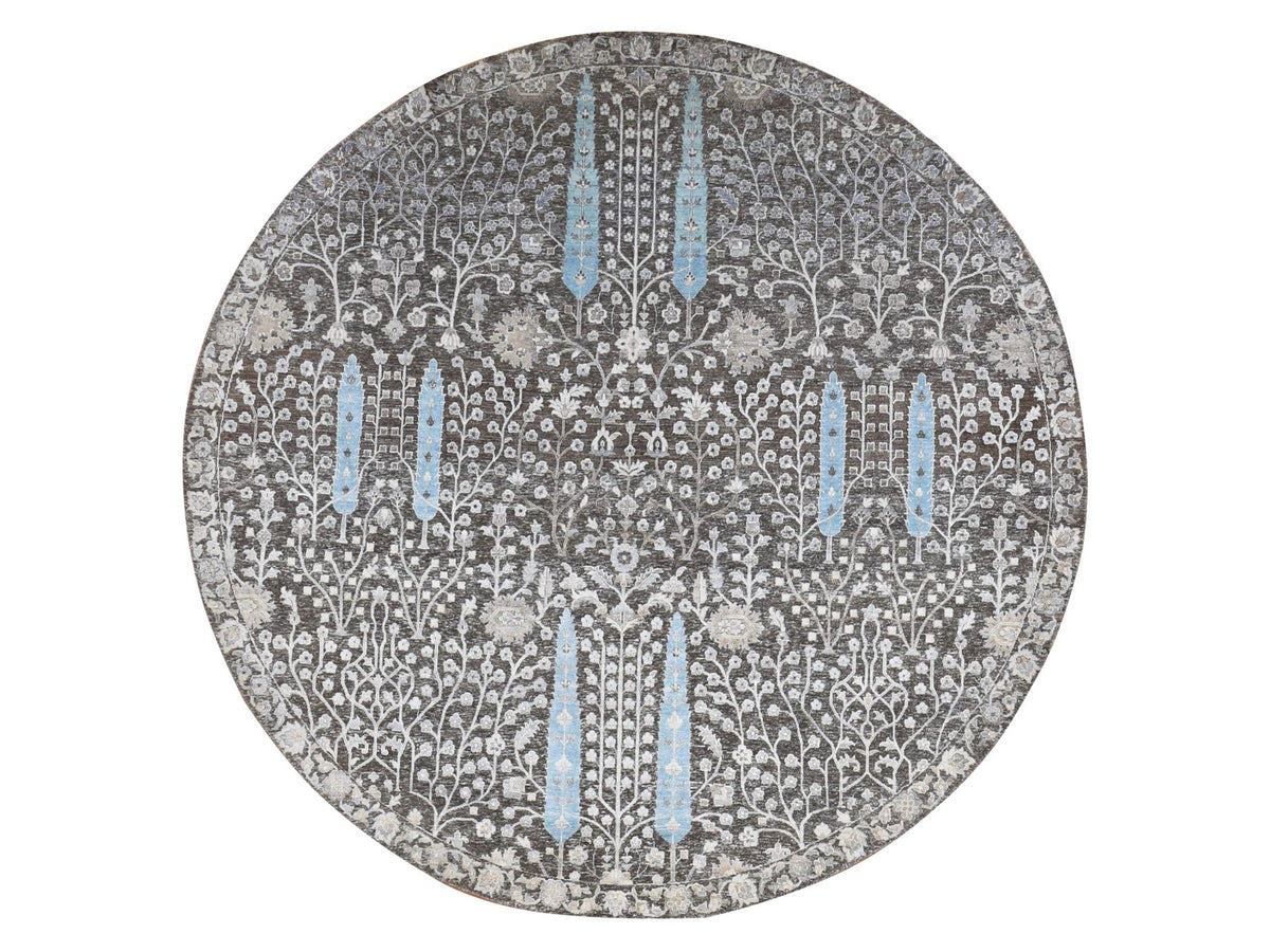 Transitional hand-knotted wool/silk rug in Brown, 9'1" x 9'1" — SKU O087738