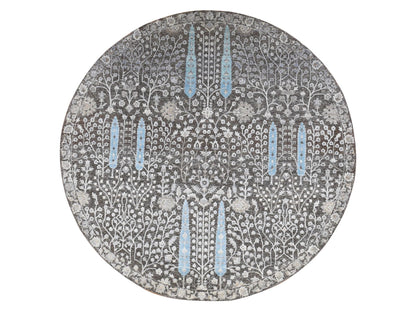 Brown 9'1" x 9'1" Transitional Hand knotted Wool/Silk Rug - Sku: O087738