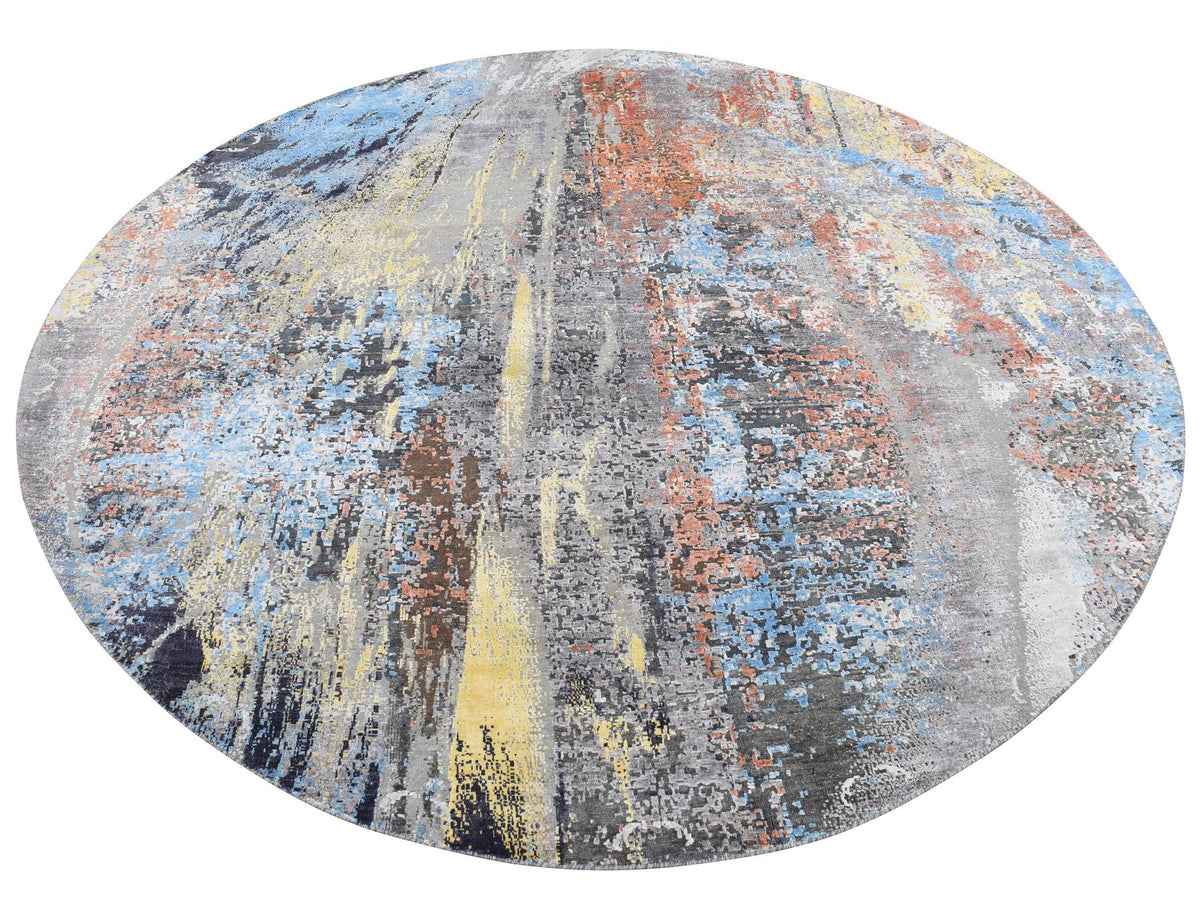 Modern / Contemporary hand-knotted wool/silk rug in Gray, 10'1" x 10'1" — SKU O087739