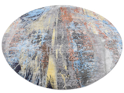 Modern / Contemporary hand-knotted wool/silk rug in Gray, 10'1" x 10'1" — SKU O087739