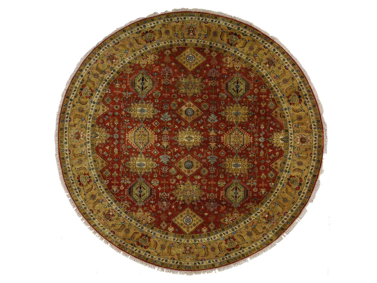 Heriz hand-knotted wool rug in Red & Gold, 9'10" x 9'10" — SKU O087740