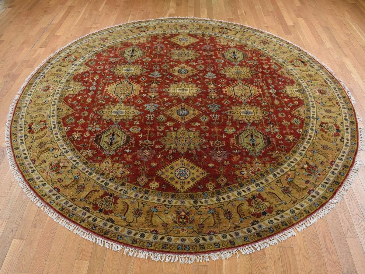 Heriz hand-knotted wool rug in Red & Gold, 9'10" x 9'10" — SKU O087740 (view 2)