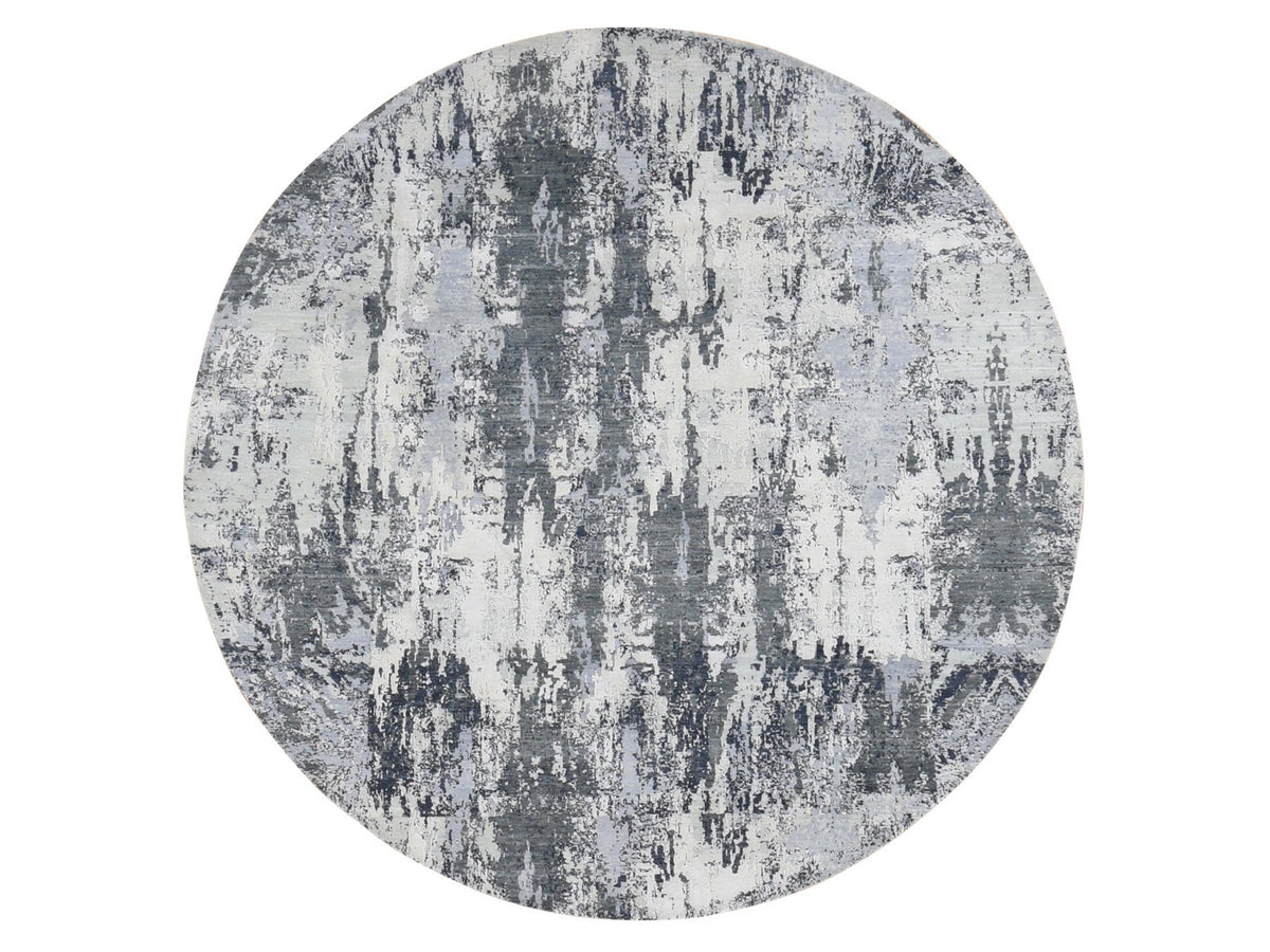 Modern / Contemporary hand-knotted wool/silk rug in Gray, 8'1" x 8'1" — SKU O087743