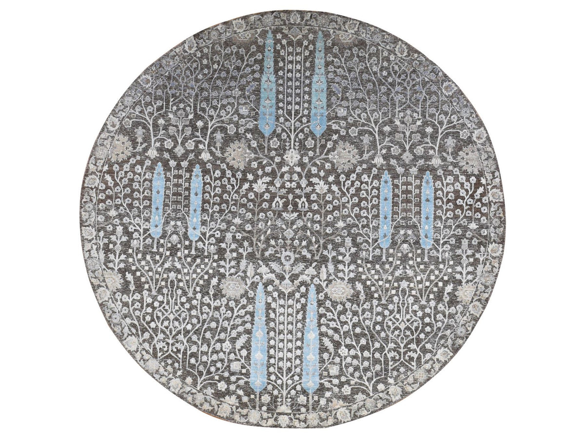 Transitional hand-knotted wool/silk rug in Brown, 8' x 8' — SKU O087744