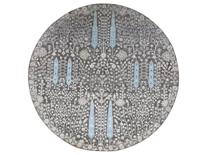 Brown 8'0" x 8'0" Transitional Hand knotted Wool/Silk Rug - Sku: O087744
