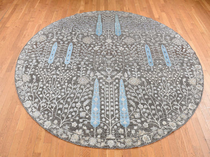 Brown 8'0" x 8'0" Transitional Hand knotted Wool/Silk Rug - Sku: O087744