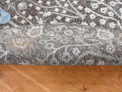 Brown 8'0" x 8'0" Transitional Hand knotted Wool/Silk Rug - Sku: O087744