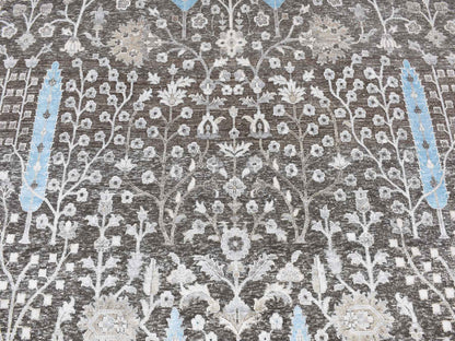 Brown 8'0" x 8'0" Transitional Hand knotted Wool/Silk Rug - Sku: O087744
