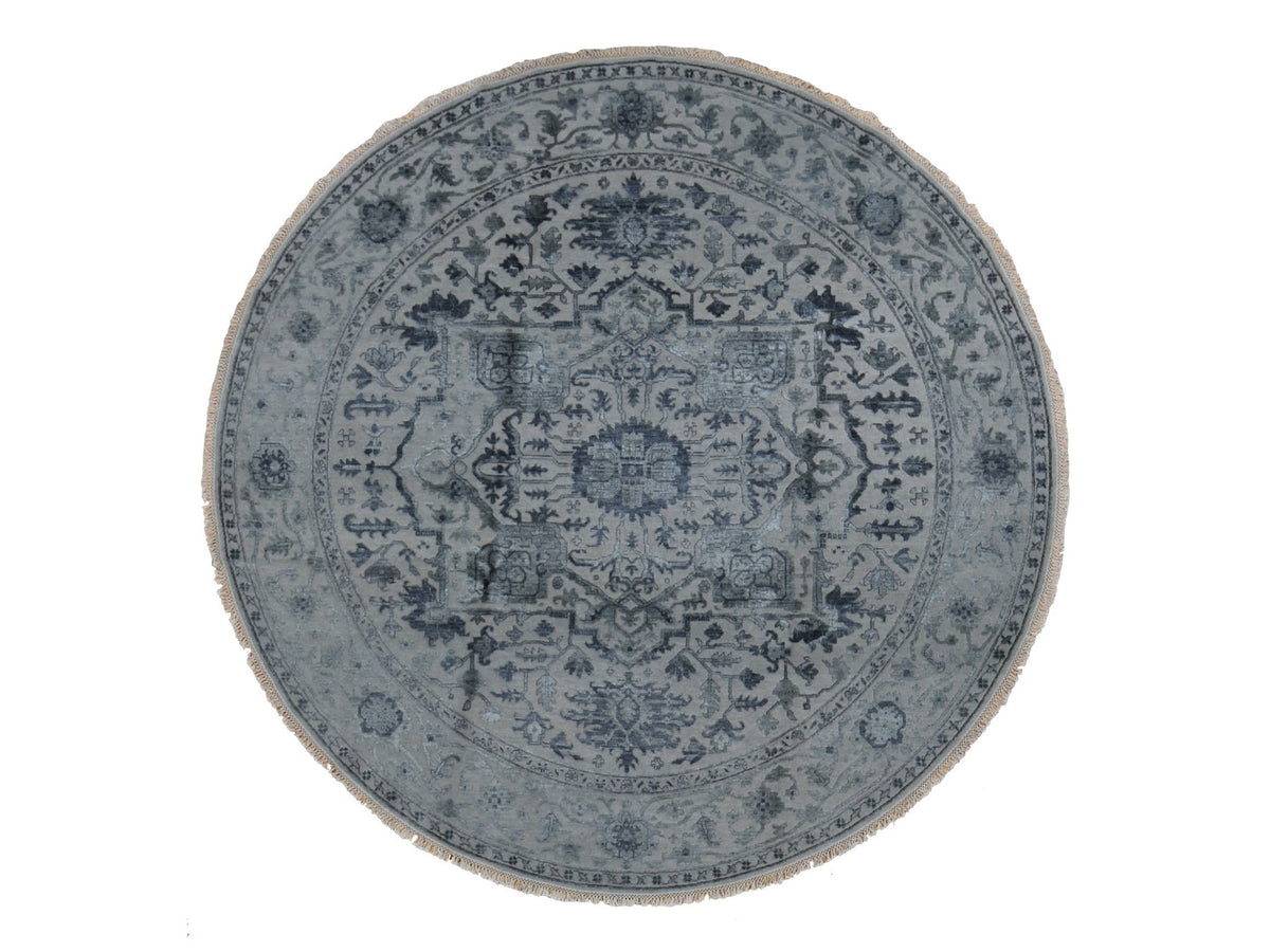 Heriz Heriz hand-knotted wool/silk rug in Gray, 10' x 10' — SKU O087747