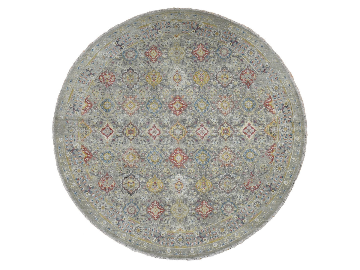 Transitional hand-knotted wool/silk rug in Beige & Gray, 10' x 10' — SKU O087750