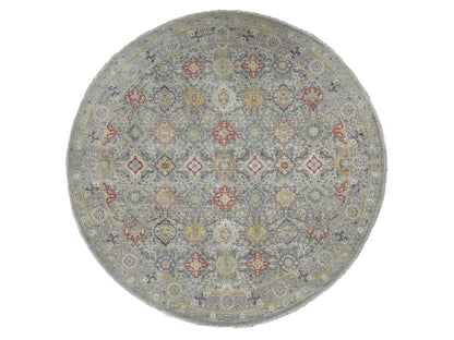 Beige 10'0" x 10'0" Transitional Hand knotted Wool/Silk Rug - Sku: O087750