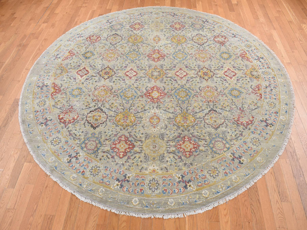 Transitional hand-knotted wool/silk rug in Beige & Gray, 10' x 10' — SKU O087750 (view 2)