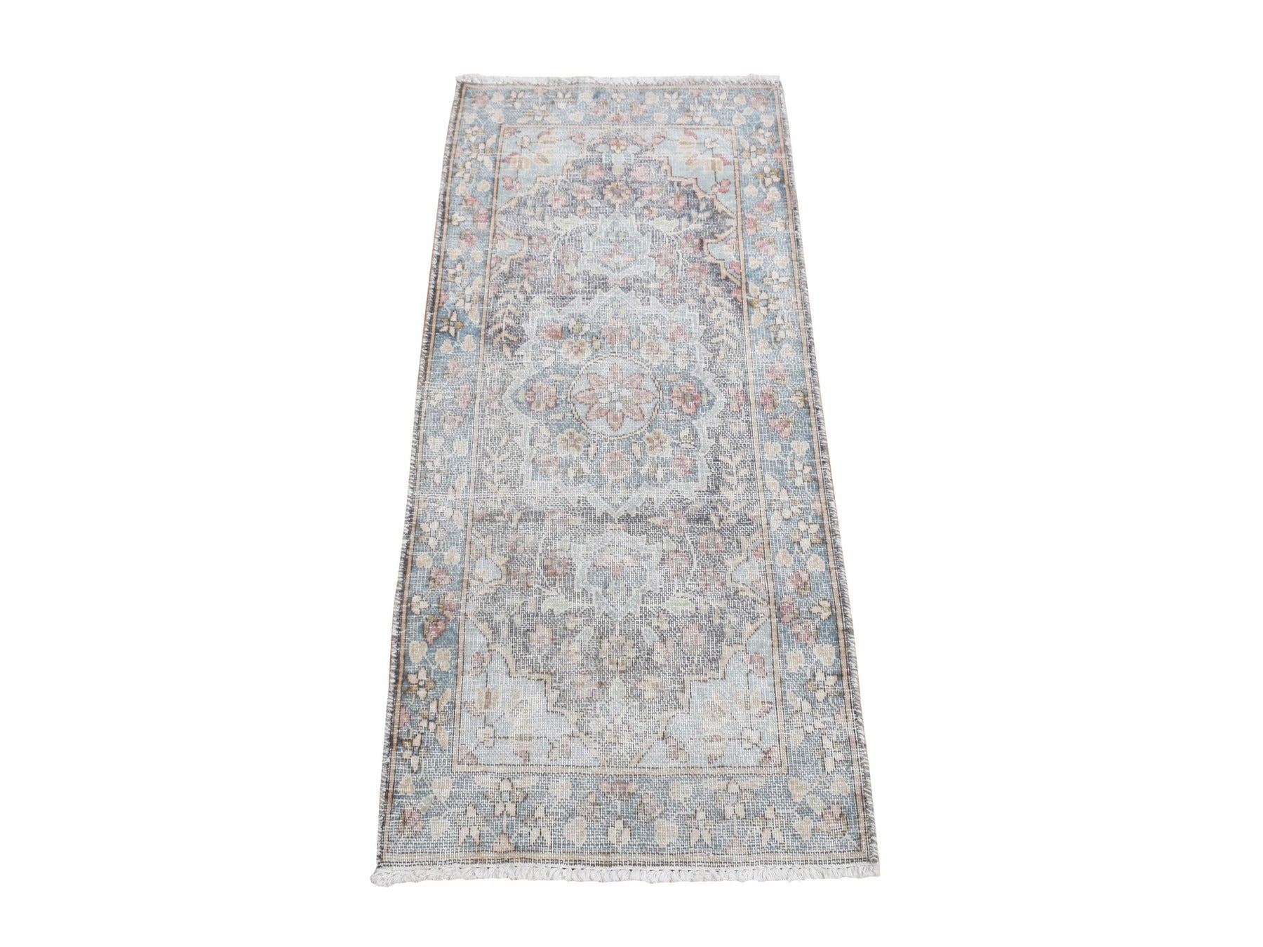 Kerman Vintage hand-knotted wool rug in Gray & Blue, 1'8" x 3'7" — SKU O087775
