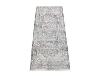 Kerman Vintage hand-knotted wool rug in Gray & Blue, 1'8" x 3'7" — SKU O087775