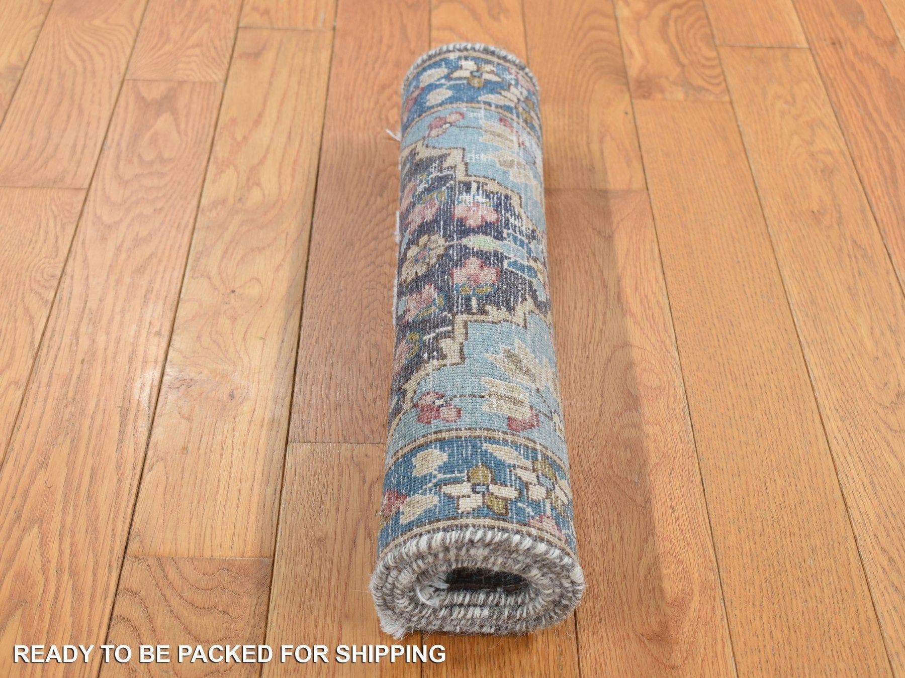Kerman Vintage hand-knotted wool rug in Gray & Blue, 1'8" x 3'7" — SKU O087775 (view 7)