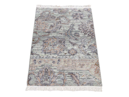 Green 2'0" x 3'0" Oushak / Peshawar Hand knotted Wool/Silk Rug - Sku: O087776