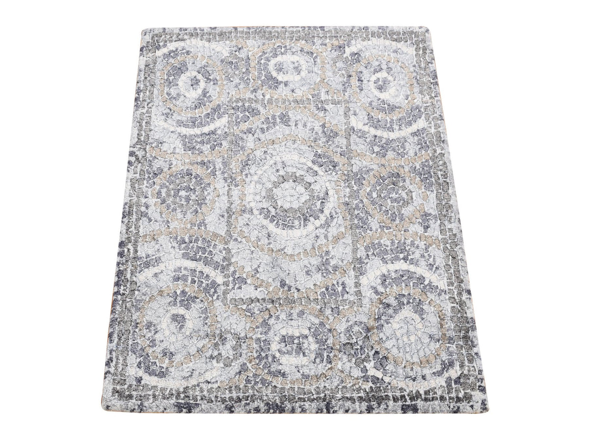 Modern / Contemporary hand-knotted wool/silk rug in Gray, 2'2" x 2'10" — SKU O087778