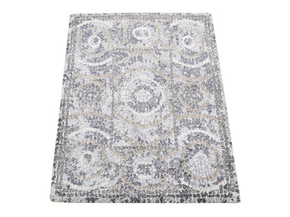 Modern / Contemporary hand-knotted wool/silk rug in Gray, 2'2" x 2'10" — SKU O087778
