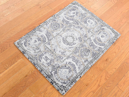 Modern / Contemporary hand-knotted wool/silk rug in Gray, 2'2" x 2'10" — SKU O087778 (view 2)