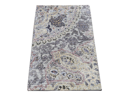 Grey 2'0" x 3'1" Transitional Hand knotted Wool/Silk Rug - Sku: O087782