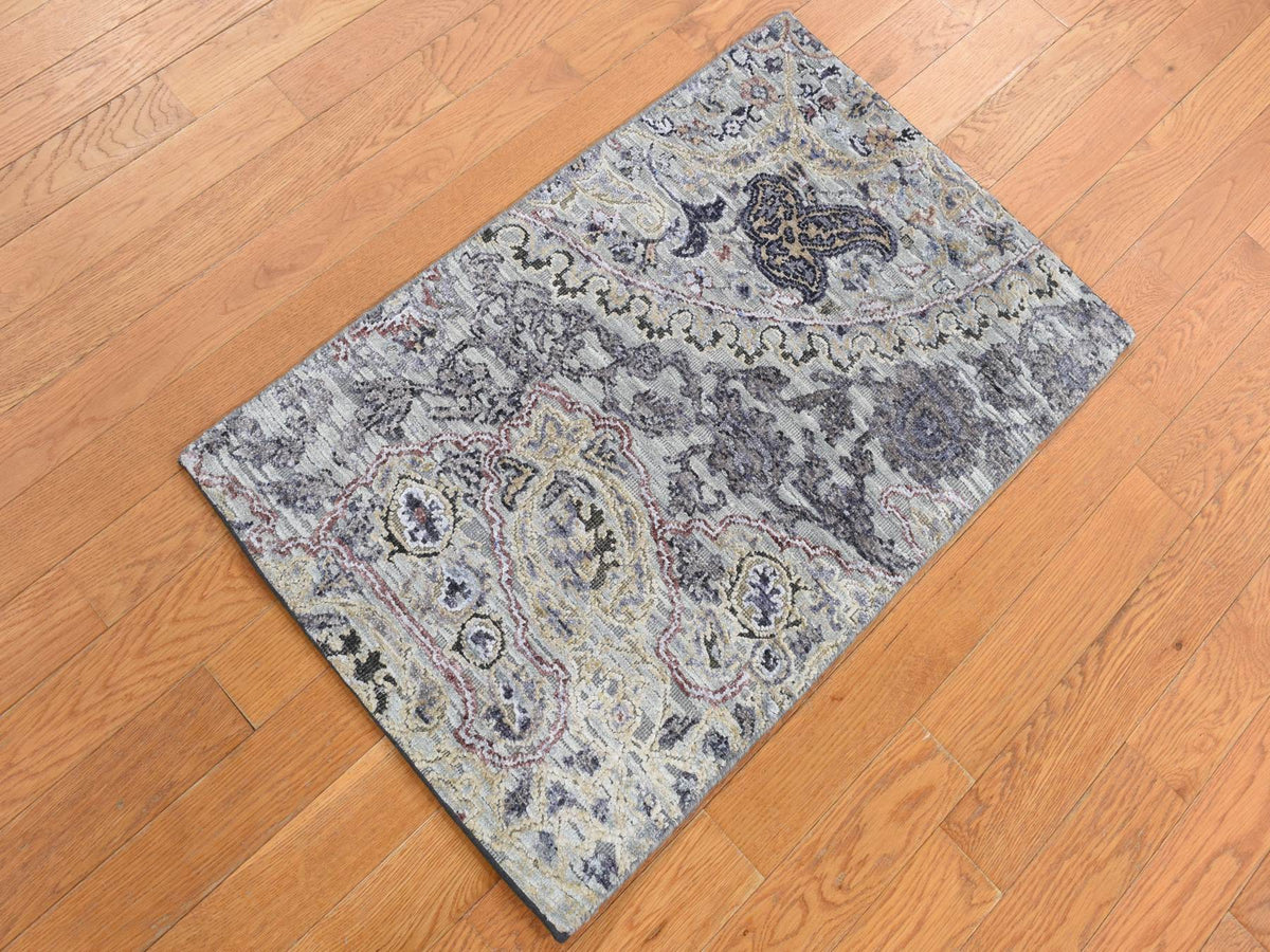 Transitional hand-knotted wool/silk rug in Gray, 2' x 3'1" — SKU O087782 (view 2)