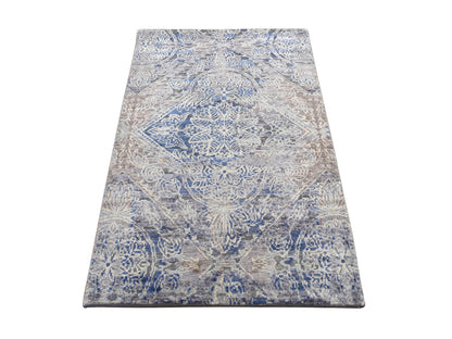 Modern / Contemporary hand-knotted wool/silk rug in Gray, 2' x 3' — SKU O087784