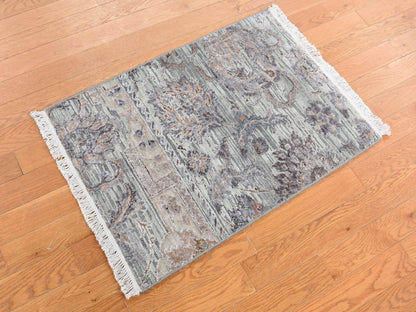 Green 2'0" x 3'0" Oushak / Peshawar Hand knotted Wool/Silk Rug - Sku: O087790