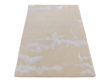 Beige 2'0" x 3'0" Modern and Contemporary Hand knotted Wool/Silk Rug - Sku: O087793