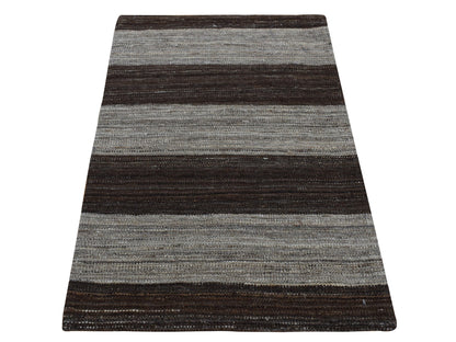 Brown 2'0" x 3'0" Flat Weave Hand woven Wool Rug - Sku: O087796