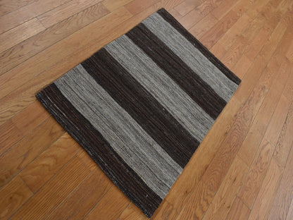 Brown 2'0" x 3'0" Flat Weave Hand woven Wool Rug - Sku: O087796