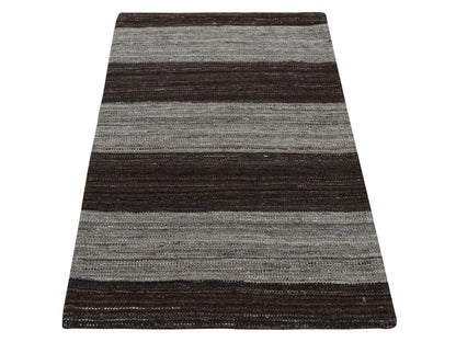 Brown 2'0" x 3'0" Flat Weave Hand woven Wool Rug - Sku: O087798